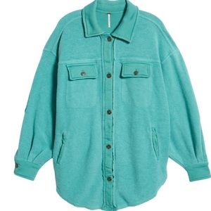Free People Ruby Button Down Oversized Jacket in Turquoise